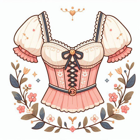 Cute hand drawn vector illustration of corset with floral elements.のイラスト素材