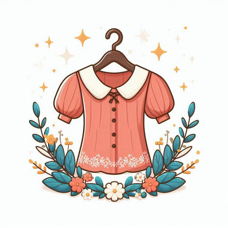 Women's blouse on a hanger in the form of a wreath. Vector illustration.のイラスト素材