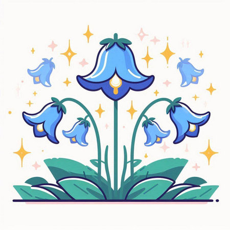 Illustration of a blue bell on a white background with stars.のイラスト素材