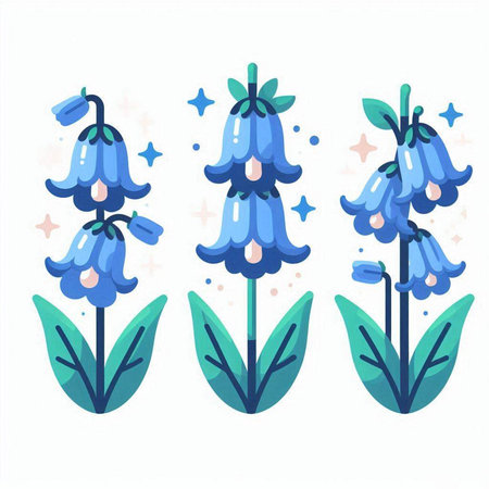 Bluebell flowers set isolated on white background. Flat vector illustration.のイラスト素材