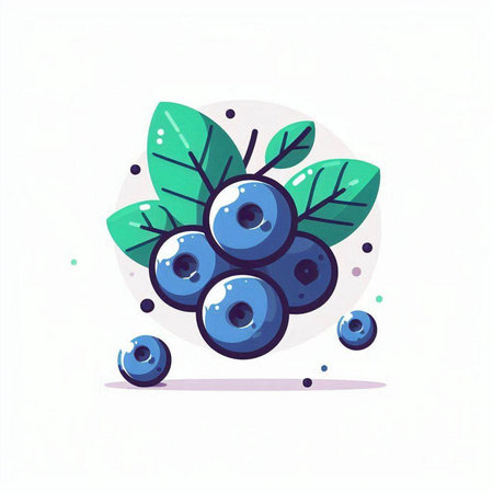 Blueberry vector illustration in flat cartoon style. Isolated on white background.のイラスト素材