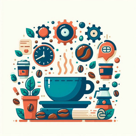 Coffee time concept. Vector illustration in flat design style.のイラスト素材