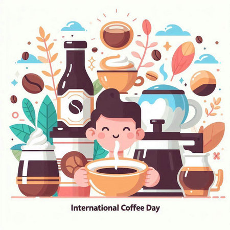 International Coffee Day. Flat design style vector illustration on white background.のイラスト素材