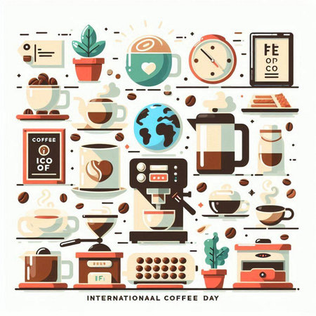 Coffee shop flat icons set. Vector illustration for your designのイラスト素材