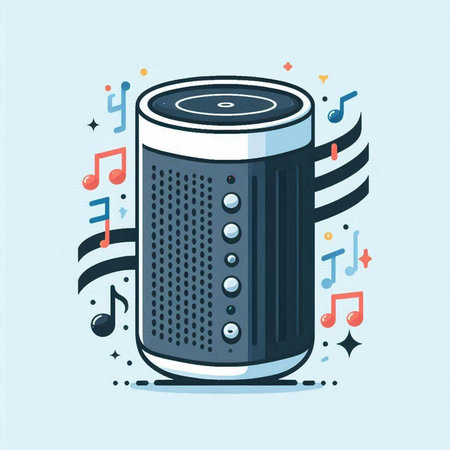 Music speaker with music notes. Vector illustration in flat cartoon style.のイラスト素材