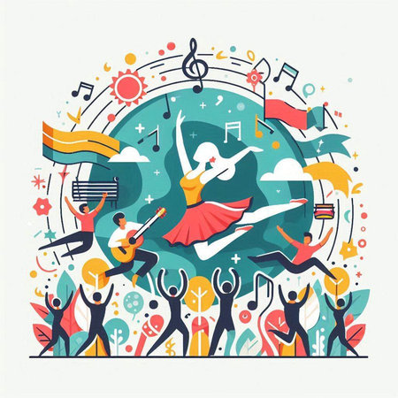 Flat design vector illustration concept for music festival, live concert.のイラスト素材