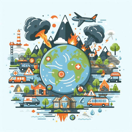 Flat design vector illustration concept of global warming and climate change.のイラスト素材
