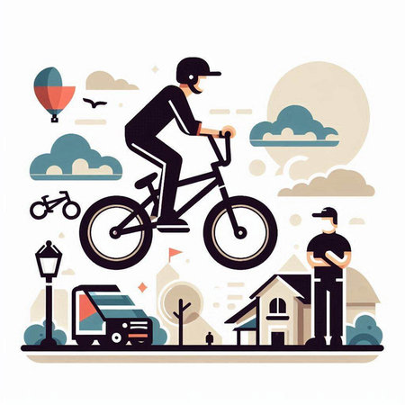 Cyclist riding bicycle in city, flat style vector illustration.のイラスト素材
