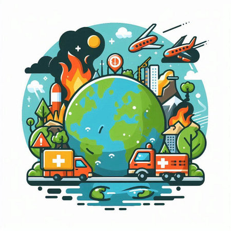 Flat design vector illustration concept of pollution, environment, ecology, global warming.のイラスト素材