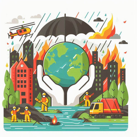 Flat design vector illustration concept of disaster and disaster. Save the world.のイラスト素材