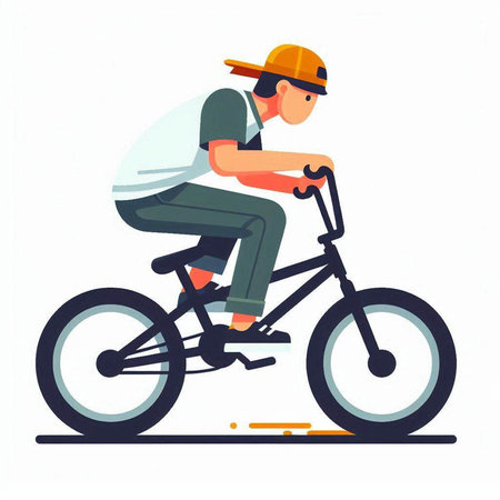 Man riding bicycle, flat style vector illustration isolated on white background.のイラスト素材