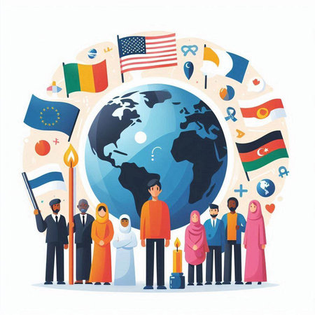 People of different nationalities and religions around the globe. Vector illustration.のイラスト素材