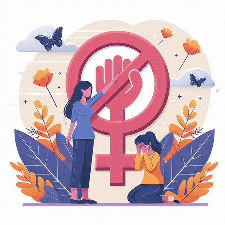 Conceptual vector illustration of women stop violence against women, international women's day.のイラスト素材