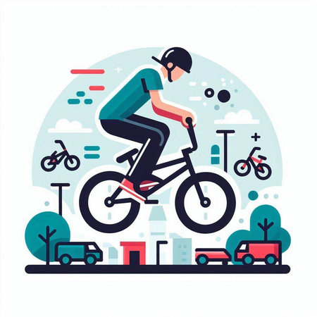 Cyclist riding bicycle on the road. Flat vector illustration.のイラスト素材