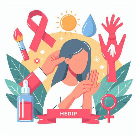 Vector illustration of World Hemophilia Day. A girl with a pink ribbon on her head.のイラスト素材