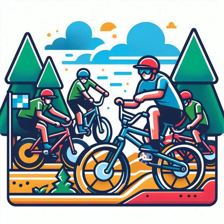 Cyclists in the park. Vector illustration of a cyclist riding a bicycle.のイラスト素材