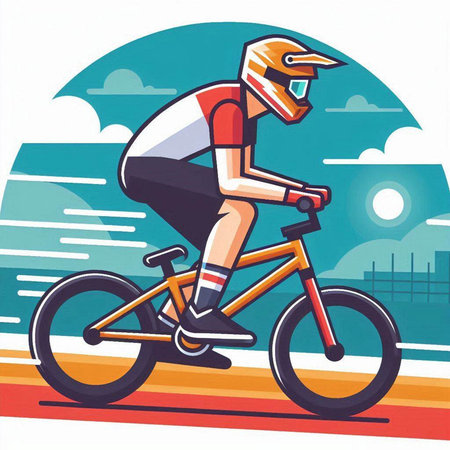 Cyclist riding on the road. Vector illustration in retro style.のイラスト素材