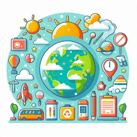 Earth planet in flat design. Vector illustration. Elements for design.のイラスト素材