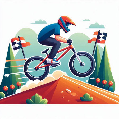 Cyclist riding on the road. Vector illustration in retro style.のイラスト素材