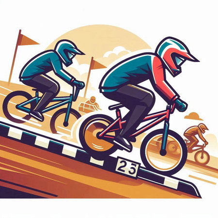 Bicyclist riding on the road. Extreme sport vector illustrationのイラスト素材