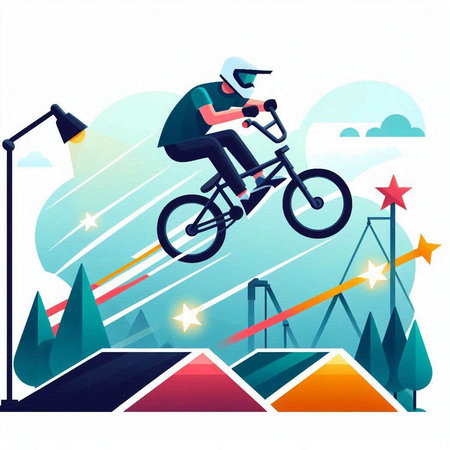 Bmx rider on the road. Vector illustration in flat style.のイラスト素材
