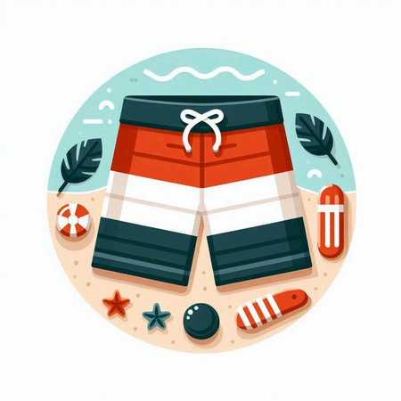 Summer beach flat icon. Vector illustration of shorts on the beach.のイラスト素材