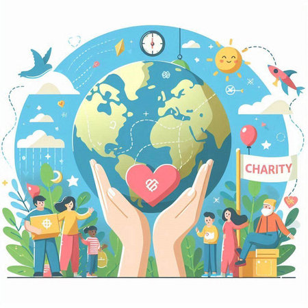 Vector illustration of World environment day concept with people around the globe.のイラスト素材