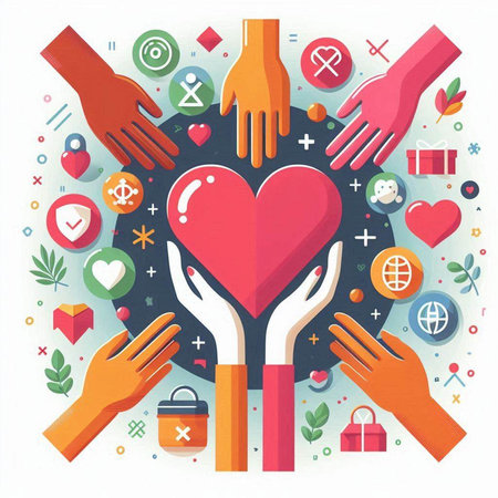 Hands holding big red heart. Love concept. Vector illustration.のイラスト素材