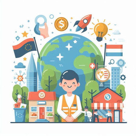 Vector illustration in flat style on the theme of travel and tourism.のイラスト素材