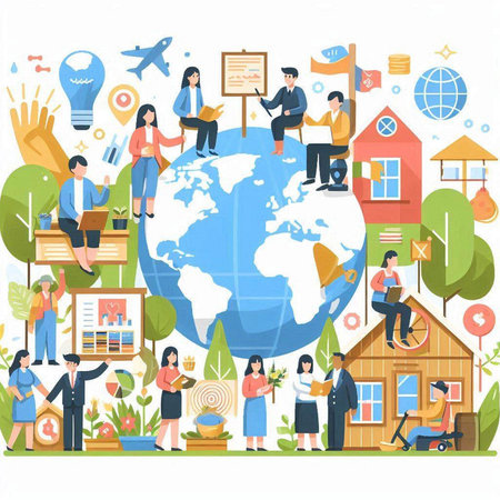 People around the world. Vector illustration in flat style. Business conceptのイラスト素材
