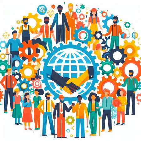 Handshake of business people around the world. Flat vector illustration.のイラスト素材