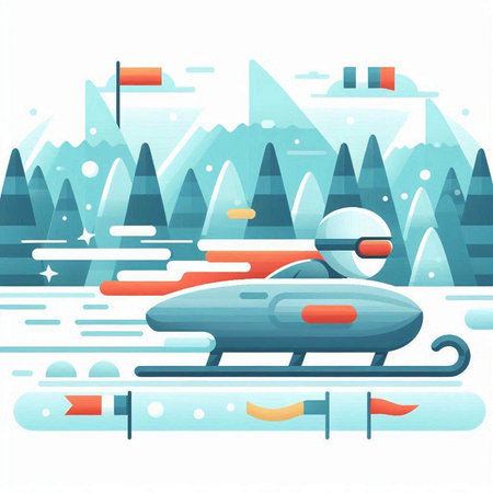 Snowmobile on the background of the winter forest. Vector illustration.のイラスト素材