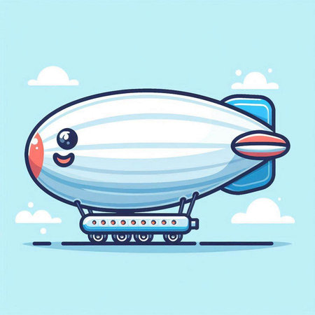 Cartoon airship vector illustration. Cute airship in the skyのイラスト素材