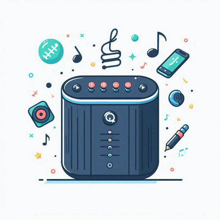 Music speaker. Vector illustration in line art style on white background.のイラスト素材