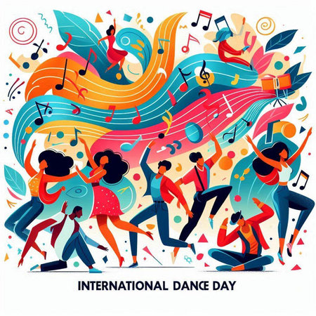 International Day of Dance. Vector illustration in flat style with musical instruments.のイラスト素材