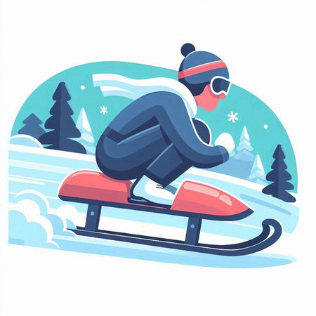 Sledding. Winter sports. Vector illustration in cartoon style.のイラスト素材