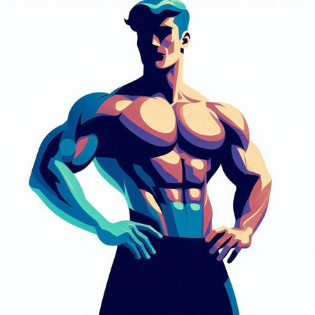 Illustration of a male bodybuilder posing in front of a white backgroundのイラスト素材