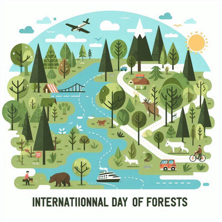 International Day of Forests. Vector illustration in flat design style.のイラスト素材