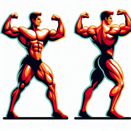 Bodybuilder. Vector illustration. Isolated on white background. Cartoon style.のイラスト素材