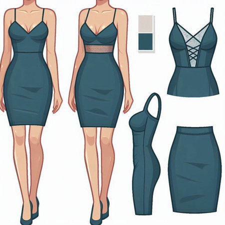 Fashionable woman dress set. Vector illustration in sketch style.のイラスト素材