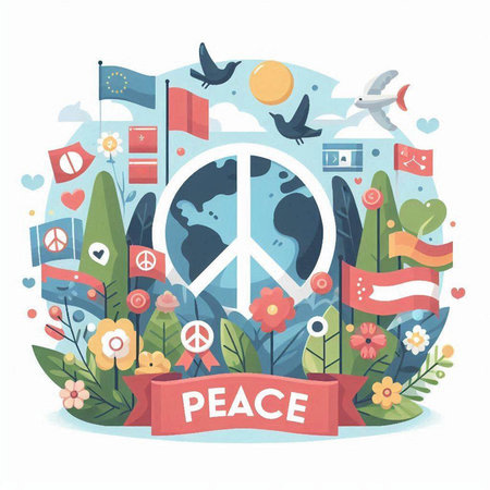 Peace banner. Vector illustration in flat style. World peace day.のイラスト素材
