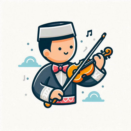 Vector illustration of boy playing the violin. Cute cartoon style.のイラスト素材