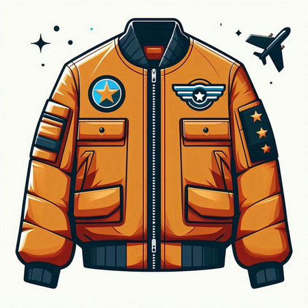 Vector illustration of a jacket with a star on the background of planesのイラスト素材