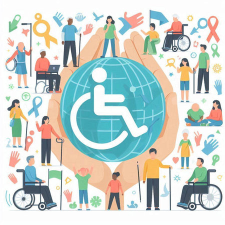 Handicapped people. Flat vector illustration of people with disabilities.のイラスト素材