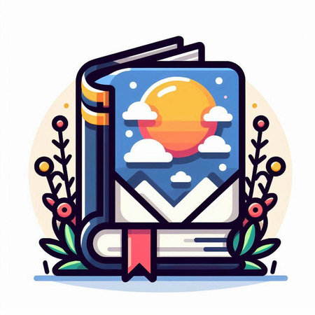 Open book with sun and clouds. Vector illustration in flat style.のイラスト素材