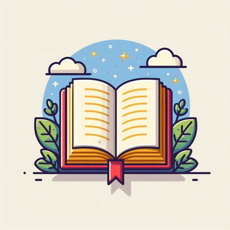 Open book with bookmark, vector illustration. Education and knowledge concept.のイラスト素材