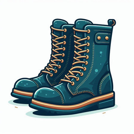 Hiking boots isolated on white background. Cartoon style vector illustration.のイラスト素材