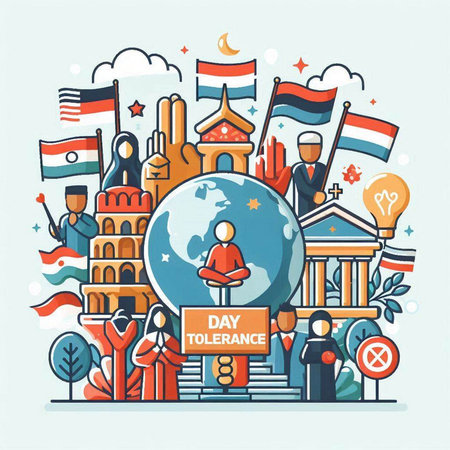 Vector illustration of the World Day of Democracy and democracy concept. Flat line art design for web, site, advertising, banner, poster, board and print.のイラスト素材