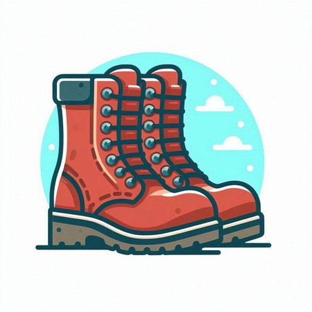 Pair of red boots. Vector illustration in a flat style.のイラスト素材