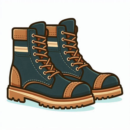 Hiking boots isolated on white background. Cartoon style. Vector illustration.のイラスト素材
